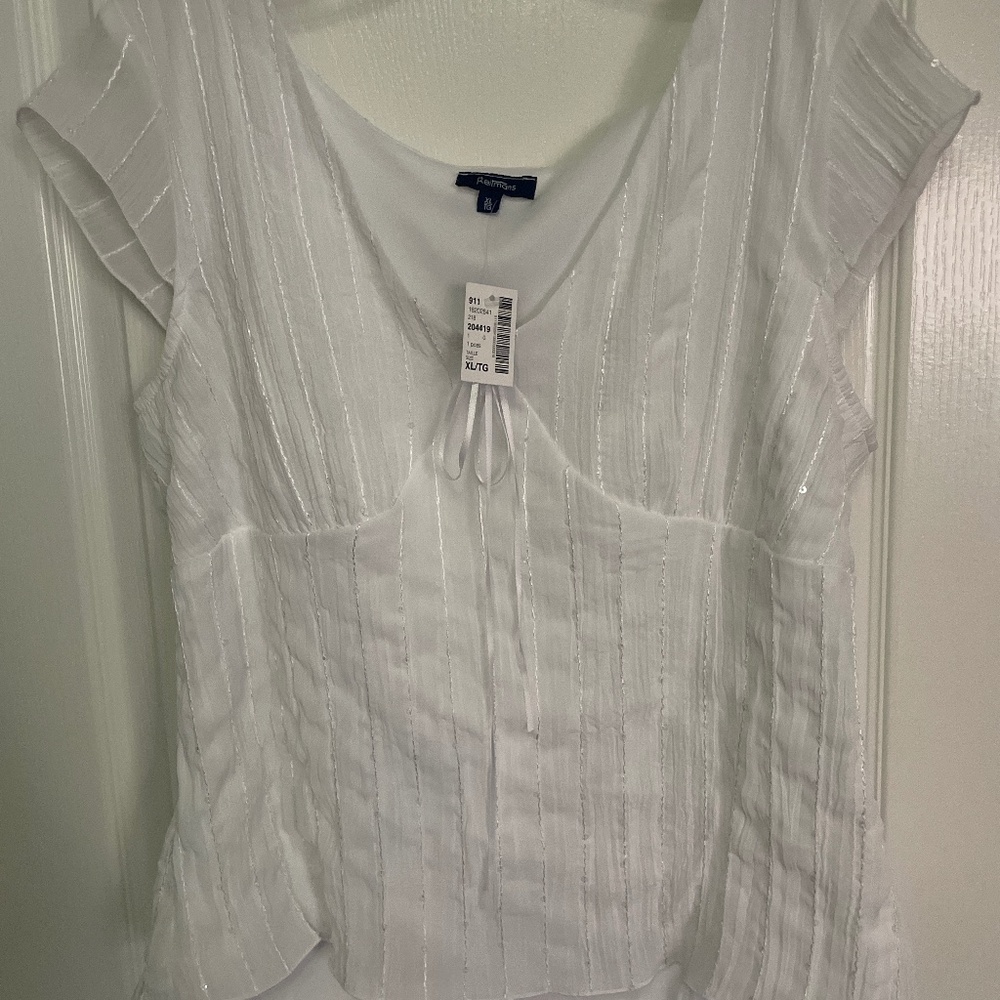 Capped Sleeved Slight Sparkle Blouse with Ribbon